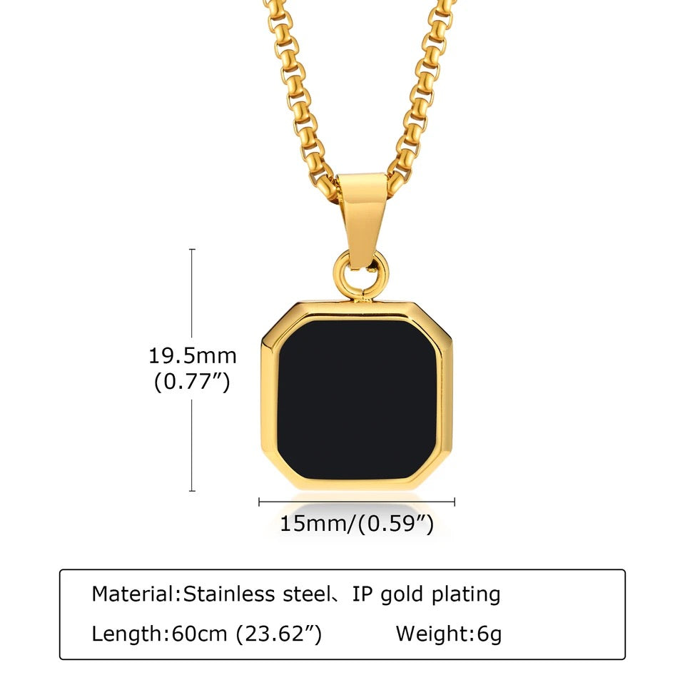 Pendentif Carré Onyx Doré