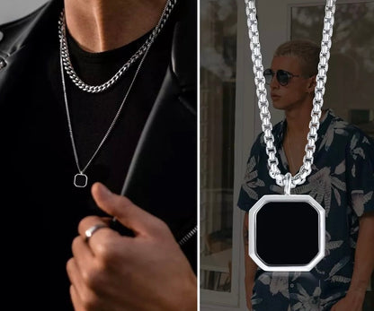 Pendentif Carré Onyx Doré